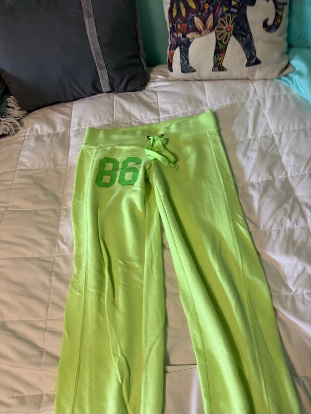 PINK Victoria's Secret Neon Lime Green Lounge Joggers & Zip Sweatshirt